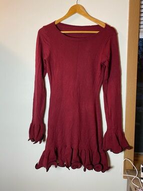 Burgundy Ruffled Hem Maxi Dress